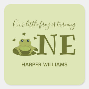 Little Frog Turning One Cute Animal 1st Birthday Square Sticker