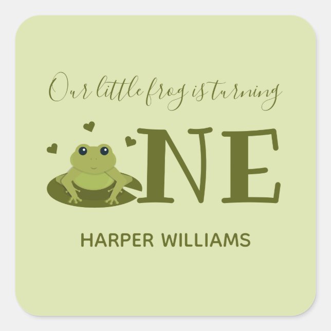 Little Frog Turning One Cute Animal 1st Birthday Square Sticker (Front)