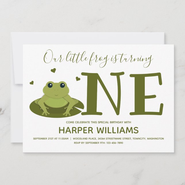 Little Frog Turning One Cute Animal First Birthday Invitation (Front)