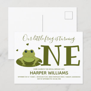 Little Frog Turning One Cute Animal First Birthday Invitation Postcard