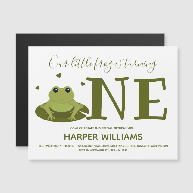 Little Frog Turning One Cute Animal First Birthday Magnetic Invitation (Front/Back)