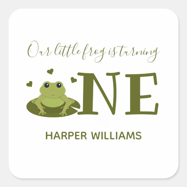 Little Frog Turning One Cute Animal First Birthday Square Sticker (Front)