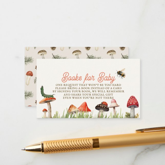 Little Fun Guy Mushroom Bee Baby Book Request Enclosure Card (Front/Back In Situ)