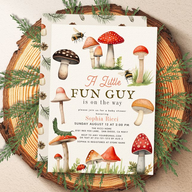 Little Fun Guy Mushroom Bee Boy Baby Shower Invitation (Creator Uploaded)