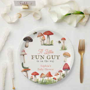 Little Fun Guy Mushroom Bee Boy Baby Shower Paper Plate