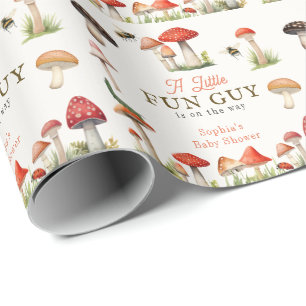 Little Fun Guy Mushroom Bee Boy Baby Shower Wrapping Paper