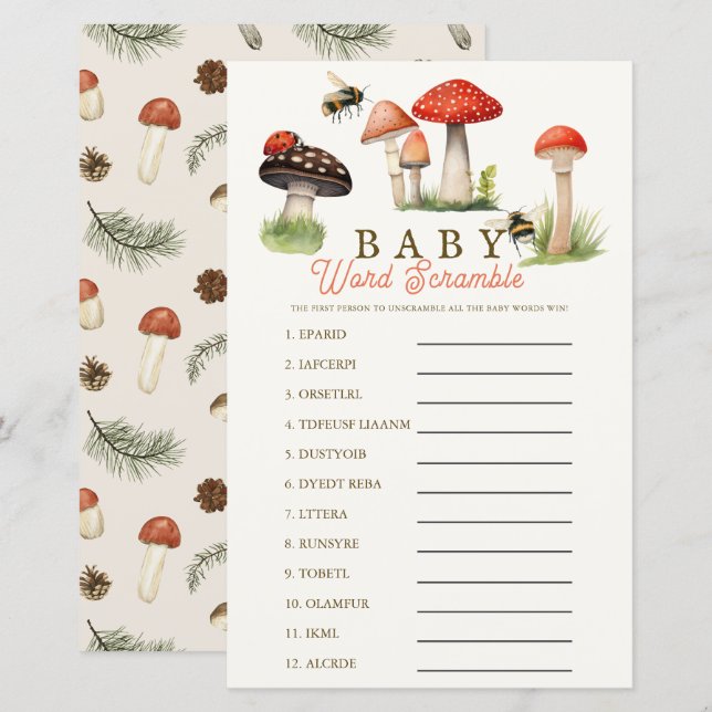 Little Fun Guy Mushroom Bee Boy Baby Word Scramble (Front/Back)