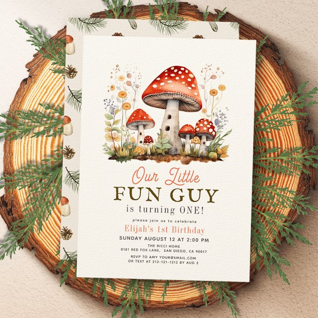 Little Fun Guy Mushroom Boy 1st Birthday Invitation (Creator Uploaded)
