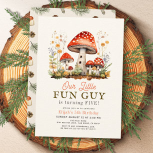 Little Fun Guy Mushroom Boy Birthday Invitation