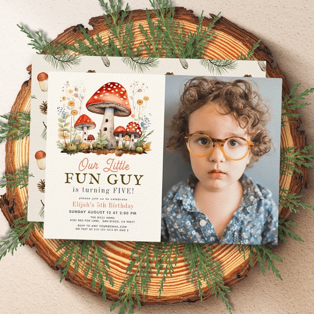 Little Fun Guy Mushroom Boy Photo Birthday Invitation (Creator Uploaded)