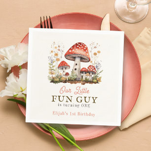 Little Fun Guy Mushroom Floral Boy Birthday Napkin