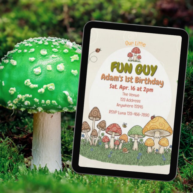 Little Fun Guy, Mushroom Fungi Birthday Invitation (Creator Uploaded)