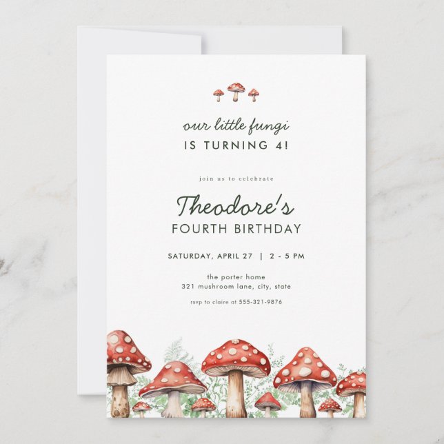 Little Fungi Mushroom Birthday Invitation (Front)