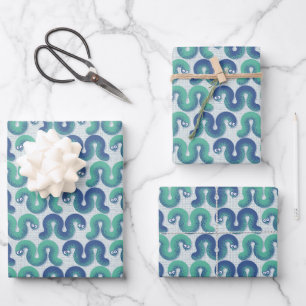 Little funny snakes (Turquoise and Blue) Wrapping Paper Sheet