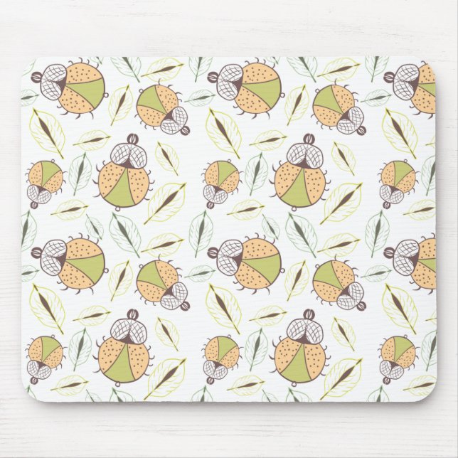 Little funny tick bug and leafs seamless pattern mouse mat (Front)