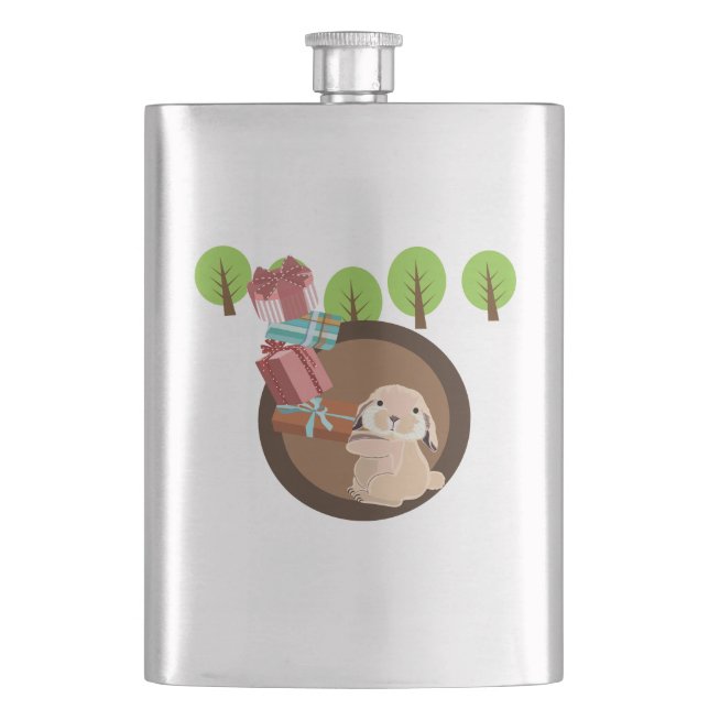 Little furry rabbit carries gifts hip flask (Front)