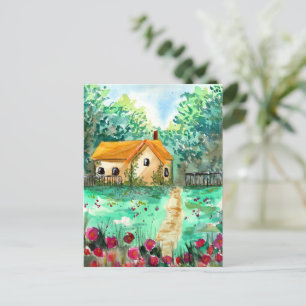 Little Garden House Watercolor Postcard