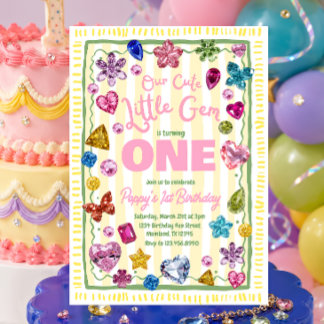 Little Gem First Birthday Invitation Rhinestone