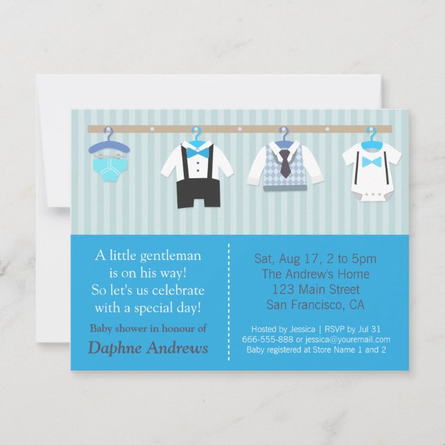 Little Gentleman Baby Boy Shower Invitations (Front)
