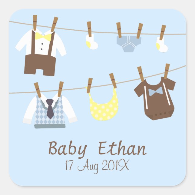 Little Gentleman Baby Boy Shower Party Favours Square Sticker (Front)