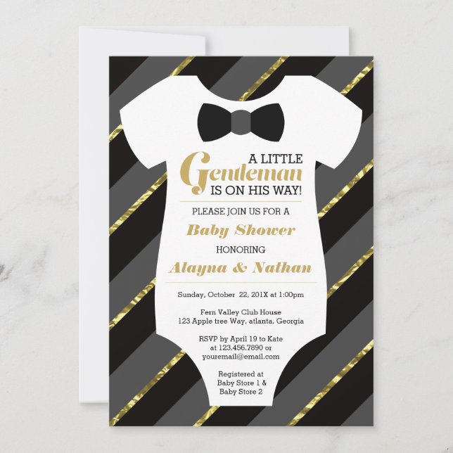 Little Gentleman Baby Shower Invitation, Faux Gold Invitation (Front)