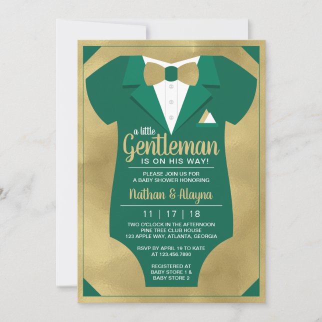 Little Gentleman Baby Shower Invitation, Tuxedo In Invitation (Front)