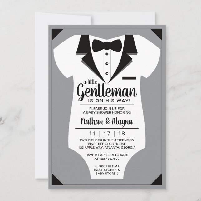 Little Gentleman Baby Shower Invitation, Tuxedo Invitation (Front)