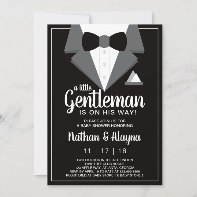 Little Gentleman Baby Shower Invitation, Tuxedo Invitation (Front)