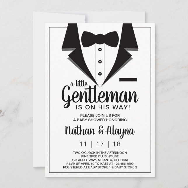 Little Gentleman Baby Shower Invitation, Tuxedo Invitation (Front)