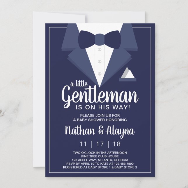 Little Gentleman Baby Shower Invitation, Tuxedo Invitation (Front)
