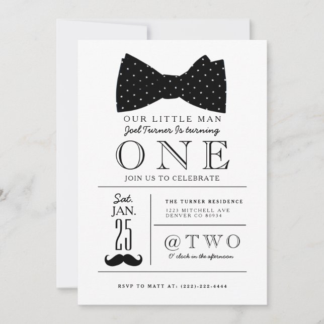 Little Gentleman Birthday Party Invite (Front)