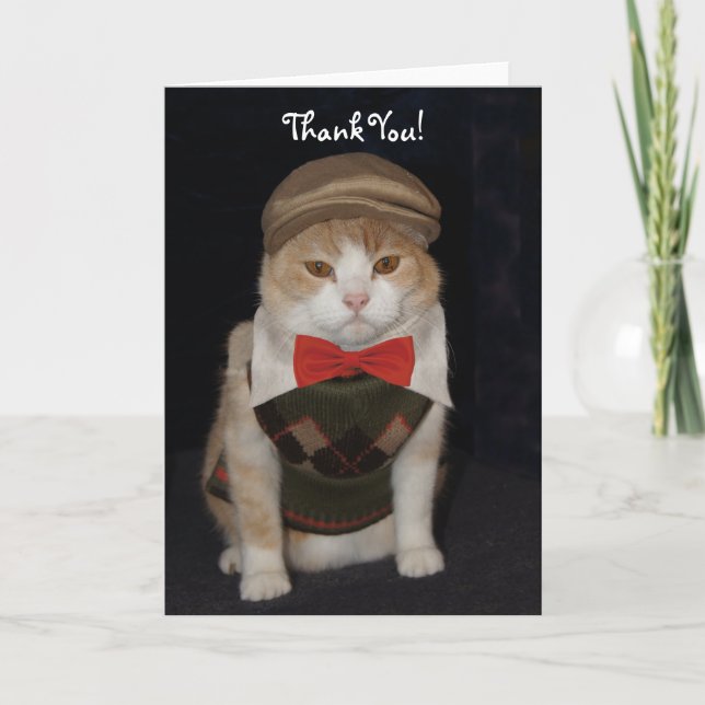 Little Gentleman Cat in Argyle Sweater Thank You Card (Front)