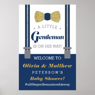 Little Gentleman Welcome Sign Poster, Faux Glitter