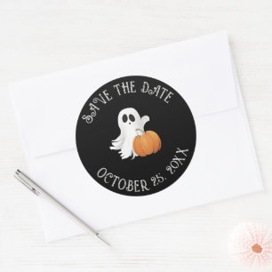 Little Ghost And Pumpkins Save The Date Classic Round Sticker