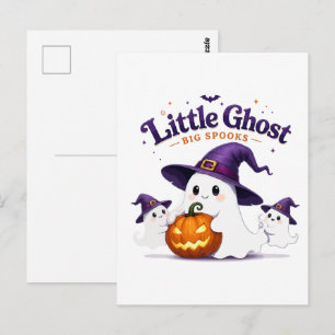 Little Ghost Big Spooks Cute Halloween Postcard