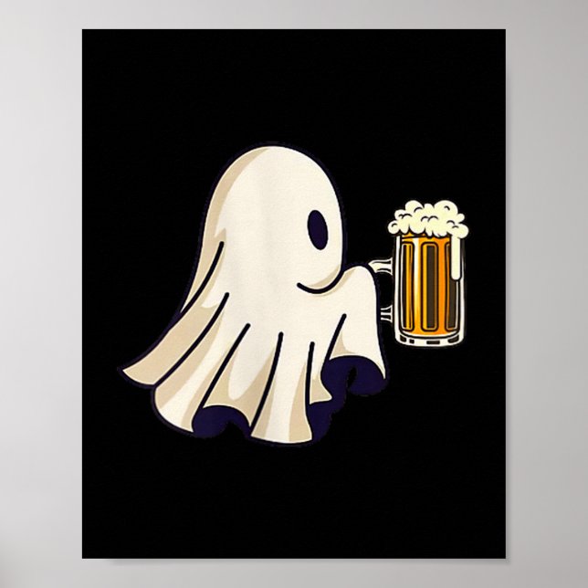 Little Ghost Drinking Beer Funny Halloween Costume Poster (Front)