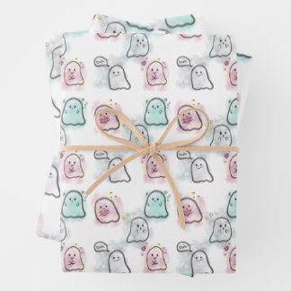 Little ghost party  wrapping paper sheet