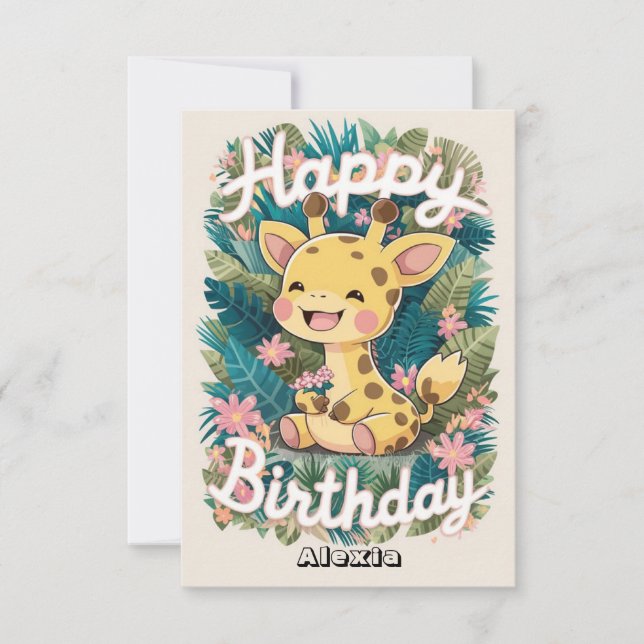 Little Gift Giraffe Birthday  Card (Front)