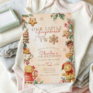 Little Gingerbread 2nd Birthday Christmas Invitation
