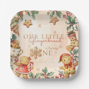 Little Gingerbread Christmas 1st Birthday Paper Plate