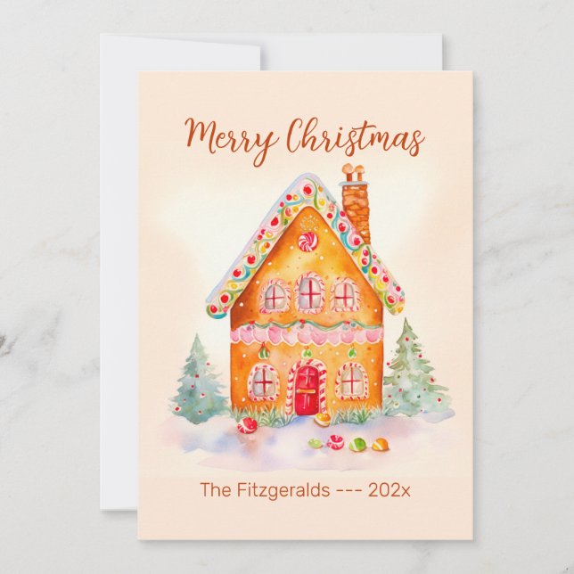 Little Gingerbread House Vintage Christmas Card (Front)