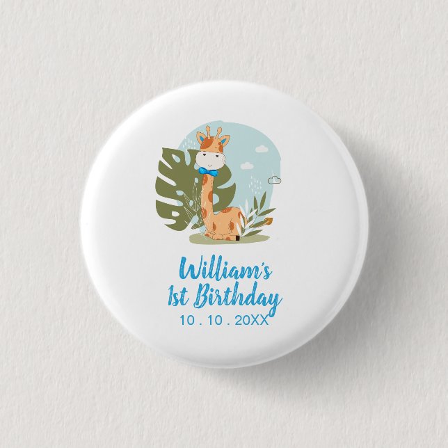 Little Giraffe (Boy Safari Animal) Birthday 3 Cm Round Badge (Front)