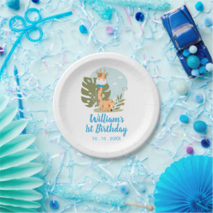 Little Giraffe (Boy Safari Animal) Birthday Paper Plate