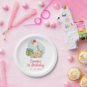 Little Giraffe (Girl Safari Animal) Birthday Paper Plate
