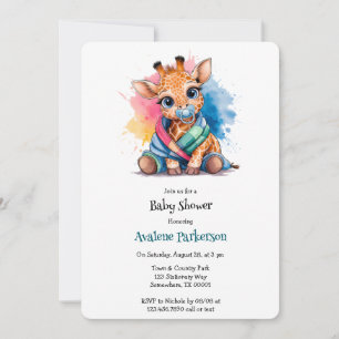 Little Giraffe Pacifier and Blanket Baby Shower Invitation