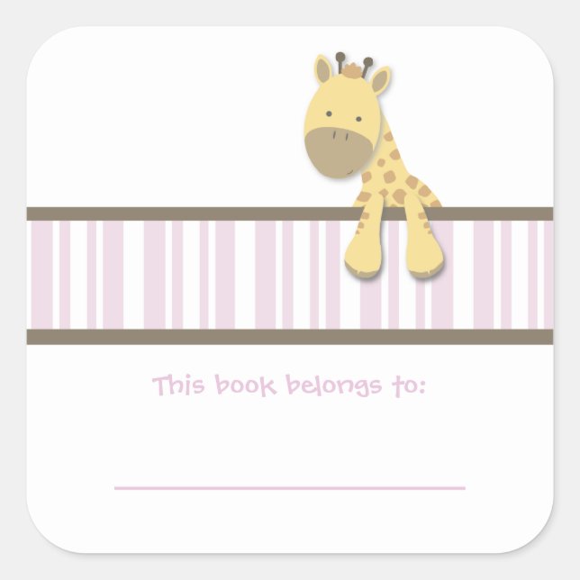 Little Giraffe {Pink} | Bookplates Square Sticker (Front)