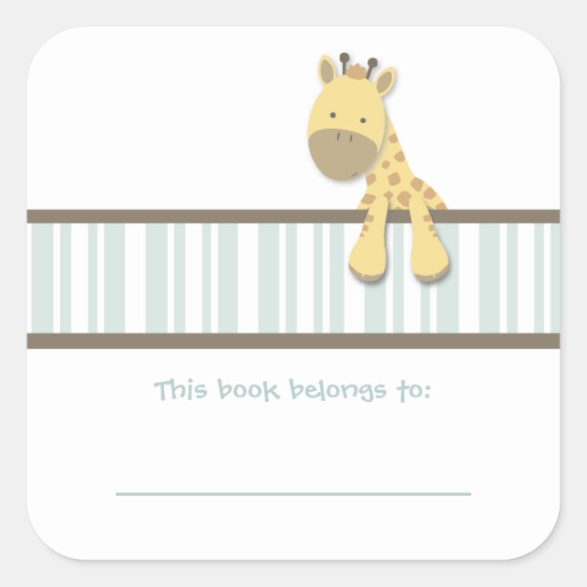 Little Giraffe {Teal} | Bookplates Square Sticker (Front)