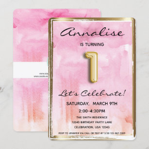 Little Girl 1st Birthday Pink and Gold Invitation