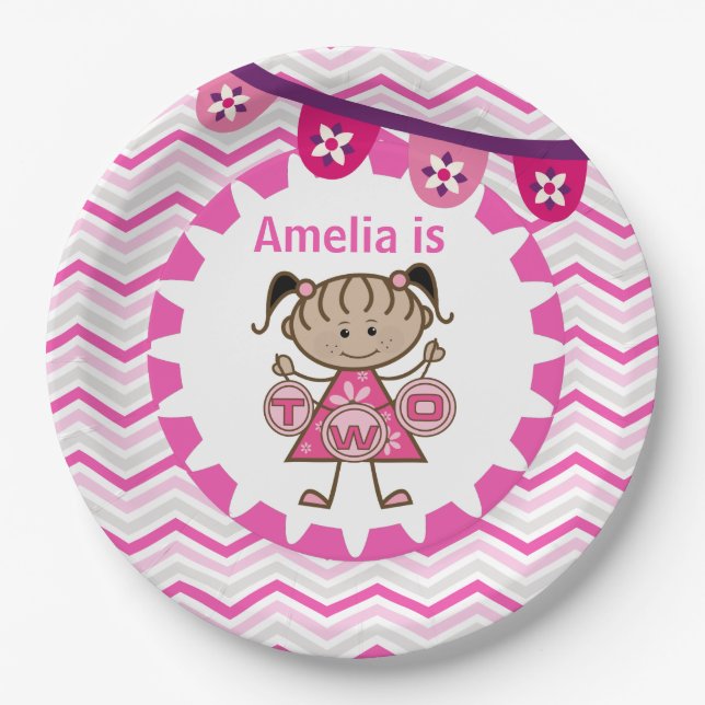 Little Girl 2nd Birthday Paper Plates (Front)
