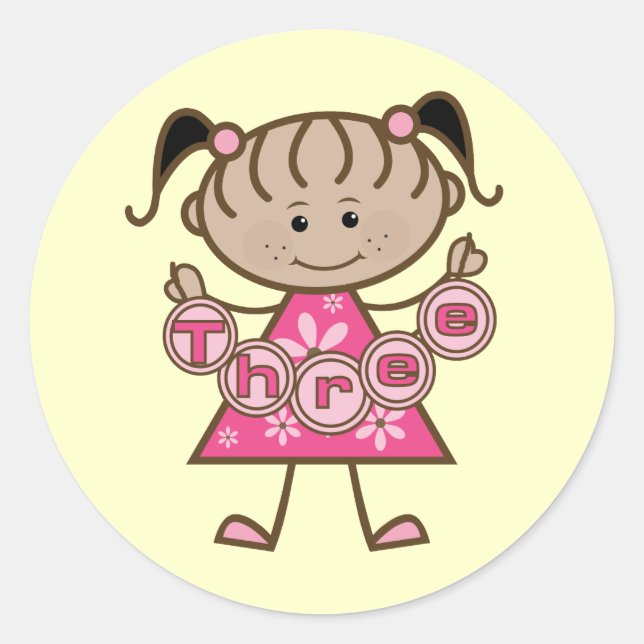 Little Girl 3rd Birthday Tshirts and Gifts Classic Round Sticker (Front)